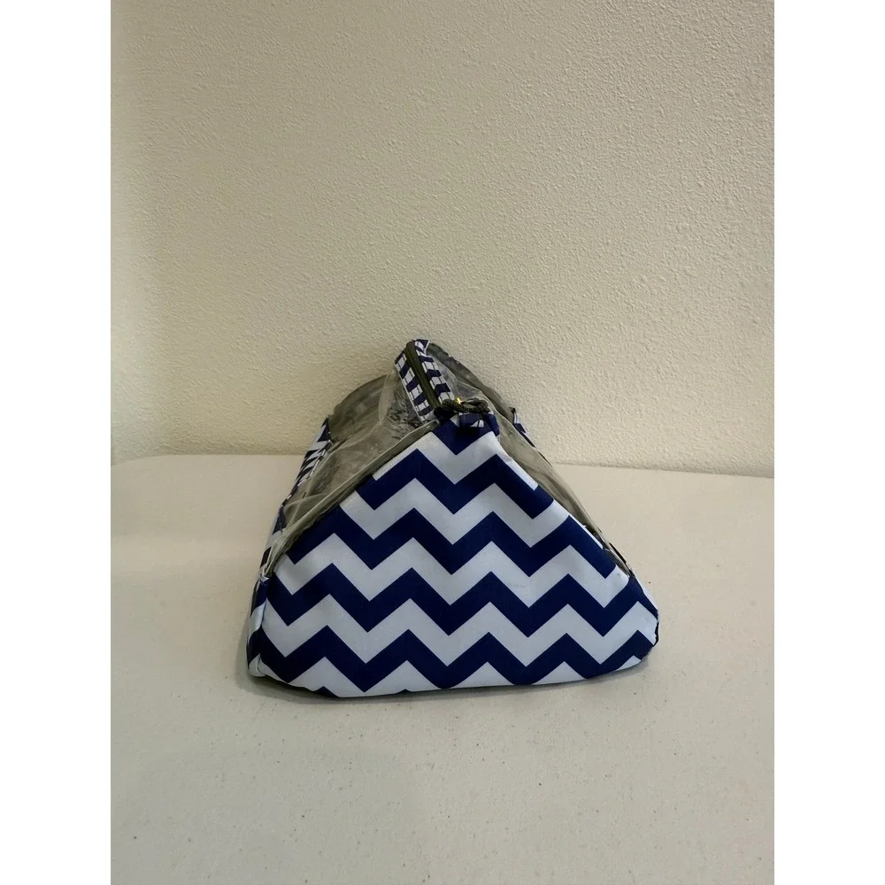 Navy Blue White Chevron Clear Toiletry Bag Set 4 Piece Travel Cosmetic Pouches